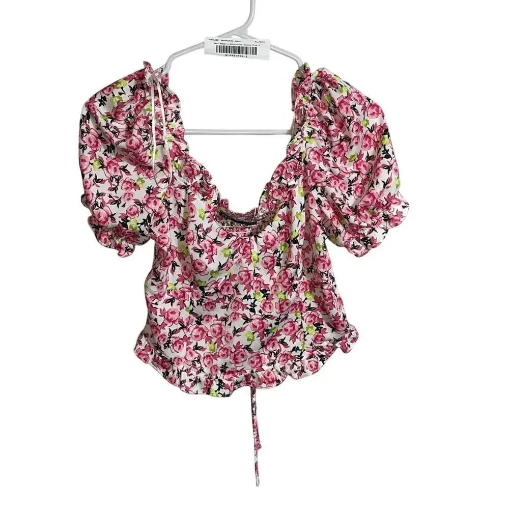 Women's Size S Zara Floral Puff Sleeve Off Shoulder Crop Top Cottagecore Spring